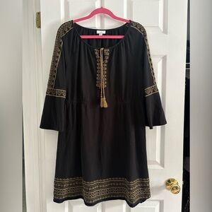 🩵 J. Jill Black & Gold Embroidered Peasant Dress | Boho Tunic | Bundle 3 for $20